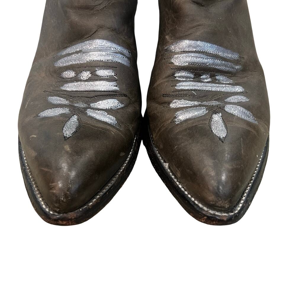 Justin Brown SIlver Leather Western Cowboy Boots Men's sz 7.5 D Women's size 9.5 - Picture 4 of 10
